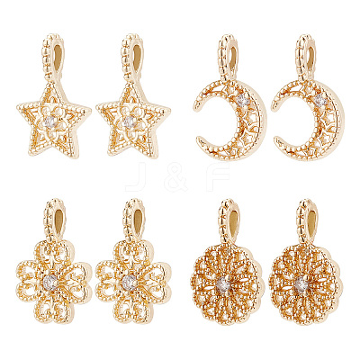 8Pcs 4 Style Brass Micro Pave Clear Cubic Zirconia Charms ZIRC-AR0001-16-1