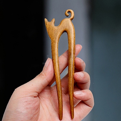 Chinese Style Cat Verawood Hair Forks WOCR-PW0003-63B-1