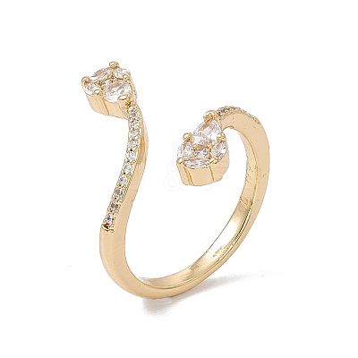Clear Cubic Zirconia Snake Open Cuff Ring RJEW-B043-01-1