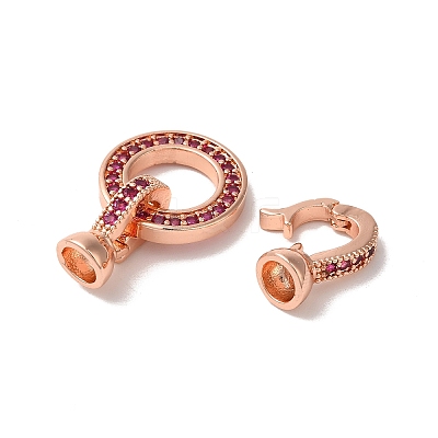 Rack Plating Round Ring Brass Micro Pave Cubic Zirconia Fold Over Clasps KK-F873-22RG-02A-1