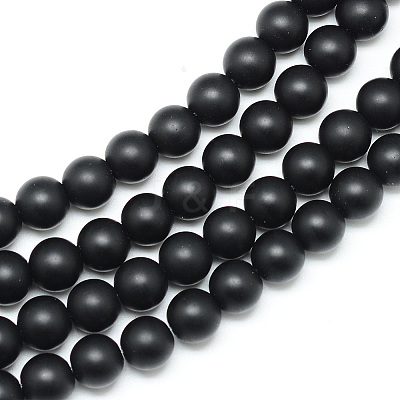 Synthetic Black Stone Bead Strands G-R345-8mm-38-1