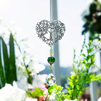 Alloy Heart with Tree of Life Pendant Decorations TREE-PW0003-20C-1