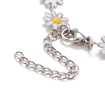 Enamel Daisy Link Chains Bracelet BJEW-P271-01P-1