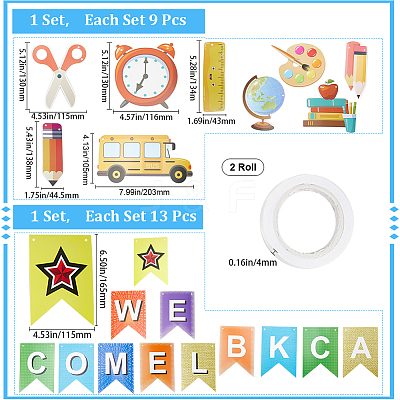 2 Sets 2 Styles Welcome Come Back & School Supplies Paper Banners DIY-GF0008-73-1