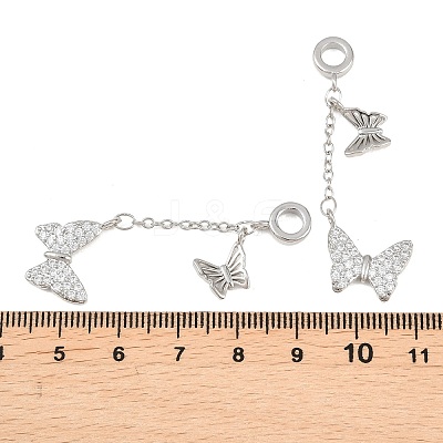 Brass Micro Pave Clear Cubic Zirconia Double Butterfly European Dangle Charms KK-H257-04P-1