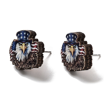 Independence Day Wood Stud Earrings EJEW-D108-01D-1