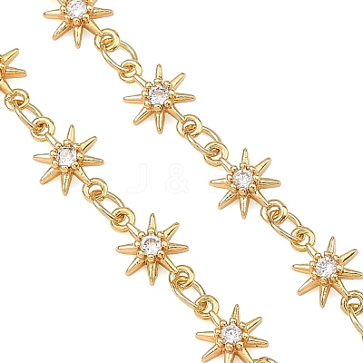 Brass Pave Clear Cubic Zirconia Star Link Chain Bracelet Making AJEW-JB01639-1