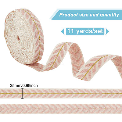 about 10.5~11 yards Ethnic Style Polycotton Jacquard Leaf Ribbons OCOR-GO0001-15B-1