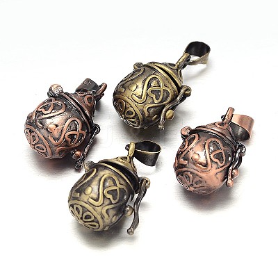 Carved Pot Rack Plating Brass Prayer Box Pendants KK-L101-17-NF-1