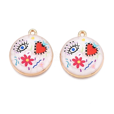 Printed Rack Plating Alloy Enamel Pendants ENAM-T020-02D-1