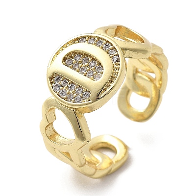 Brass Micro Pave Clear Cubic Zirconia Open Cuff Rings for Women RJEW-K289-02G-D-1