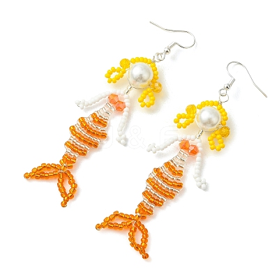 Copper Wire with Glass Beads Dangle Earrings EJEW-MZ00816-02-1