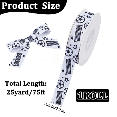 25 Yards Sport Ball Theme Printed Polyester Grosgrain Ribbon OCOR-WH20002-03A-03-1