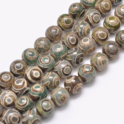 Natural Tibetan 3-Eye dZi Agate Beads Strands G-F354-05-1