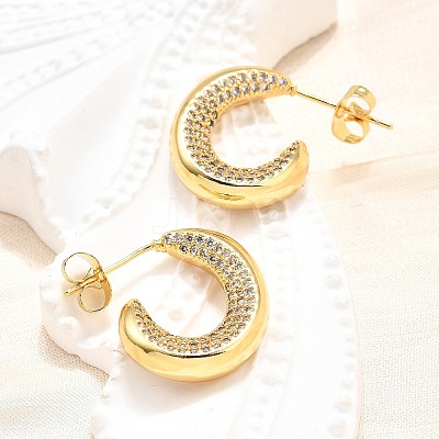 Brass Micro Pave Clear Cubic Zirconia Stud Earrings for Women EJEW-U056-04B-G-1