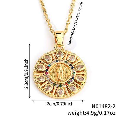 Vintage Brass Pave Cubic Zirconia Hollow Round Religion Virgin Mary Pendant Necklaces for Women EZ3168-2-1