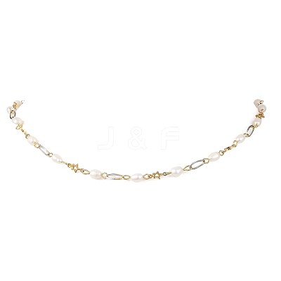 Natural Cultured Freshwater Pearl Rice Beaded Chain Necklaces NJEW-JN06404-1