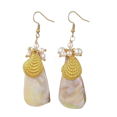 Ocean Shell Pearl & Electroplated Natural Freshwater Shell Dangle Earrings for Women EJEW-JE07400-1