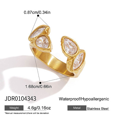 304 Stainless Steel Pave Clear Cubic Zirconia Cuff Open Rings WG4F8B8-01-1