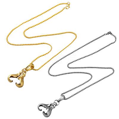 2Pcs 2 Colors Stainless Steel Boxing Glove Pendant Box Chain Necklaces for Men NJEW-HY0001-09B-1