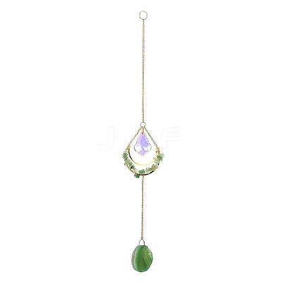 Natural Green Aventurine Chips & Agate Slice Suncatcher AJEW-C048-01D-1