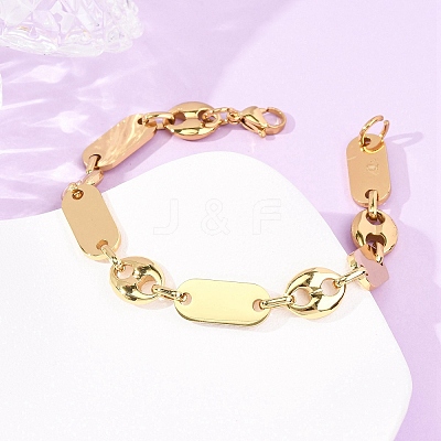 304 Stainless Steel Oval & Pig Nose Shape Link Bracelets for Women BJEW-F527-04G-1