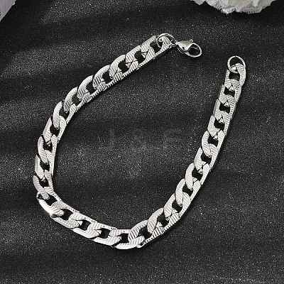 201 Stainless Steel Cuban Link Chains Bracelets for Women Men STAS-T077-19A-02P-1