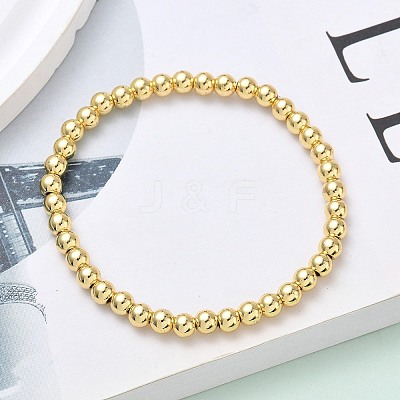 Brass Round Beaded Stretch Bracelets for Men Women BJEW-B148-05C-G-1