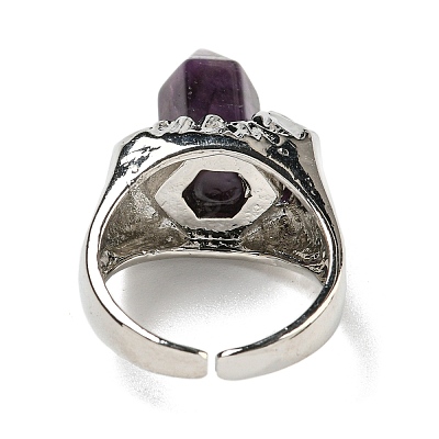 Hexagonal Prism Natural Amethyst Open Cuff Rings RJEW-B106-01P-04-1