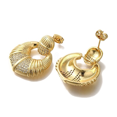Rack Plating Brass Micro Pave Clear Cubic Zirconia Stud Earrings EJEW-U011-03G-1
