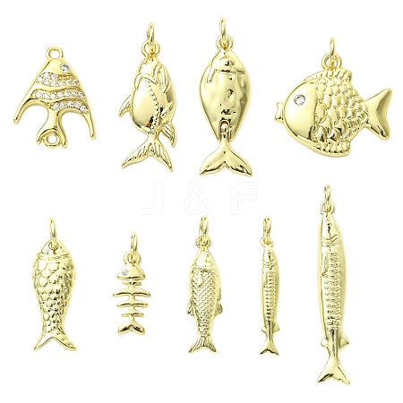 9Pcs 9 Styles Brass Pendants KK-CJ0004-41-1