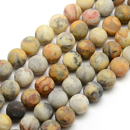 Frosted Natural Crazy Lace Agate Round Bead Strands G-M063-10mm-02-1