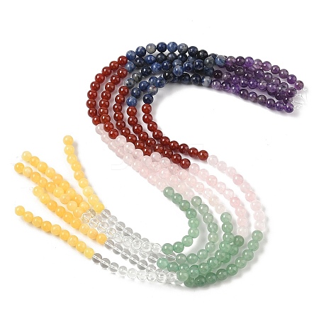 Chakra Natural Yellow Jade & Crystal Quartz & Green Aventurine & Rose Quartz & Carnelian & Sodalite & Amethyst Beads Strands G-NH0002-E03-8mm-1