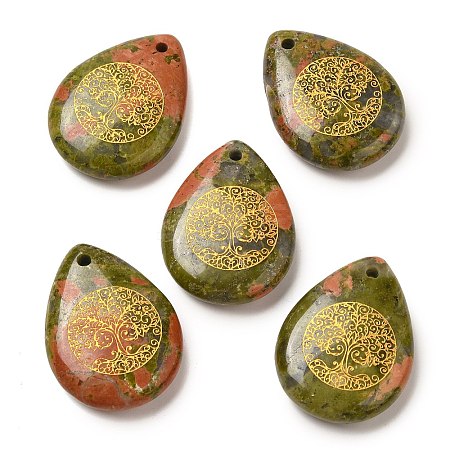 Natural Unakite Drop Pendants G-C158-01J-1