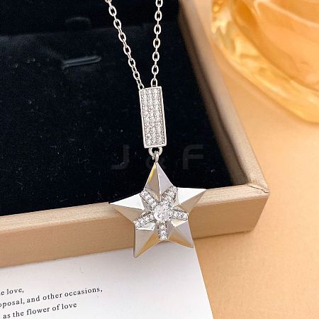 Brass Micro Pave Clear Cubic Zirconia Pendant 304 Stainless Steel Cable Chain Necklaces for Women WGB3057-02-1