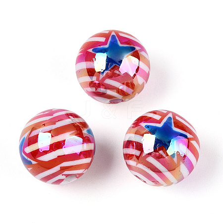 Independence Day Theme Printed Opaque Acrylic Beads MACR-T048-10B-1