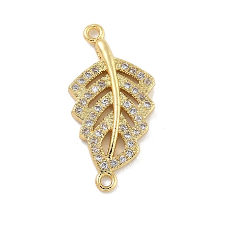 Rack Plating Brass Micro Pave Clear Cubic Zirconia Hollow Leaf Connector Charms KK-A234-055G-1