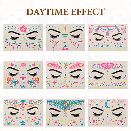 9 Sheets 9 Style Creative Fluorescent Face Tattoo Paper Stickers STIC-TA0002-01-1