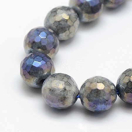 Electroplate Natural Labradorite Round Bead Strands G-L377-36-4mm-1