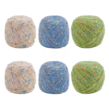 6 Skeins 3 Colors Polyester Yarn DIY-OC0015-03-1