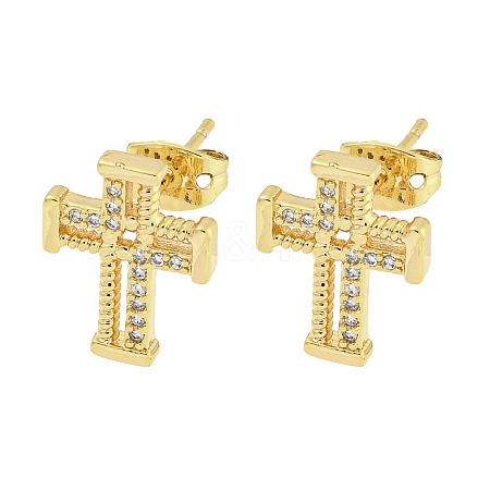 Brass Micro Pave Cubic Zirconia Ear Studs EJEW-P261-25A-G-1