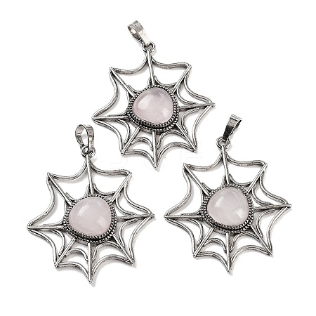 Natural Rose Quartz Spider Web Pendants G-Q163-09AS-06-1