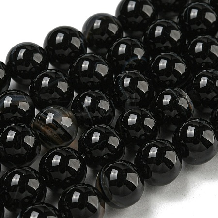 Natural Black Agate Beads Strands G-G391-10mm-01-1