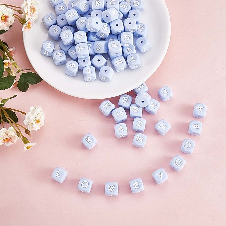 20Pcs Blue Cube Letter Silicone Beads 12x12x12mm Square Dice Alphabet Beads with 2mm Hole Spacer Loose Letter Beads for Bracelet Necklace Jewelry Making JX434D-1