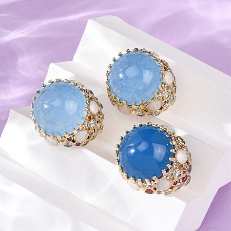 Half Round Natural Dyed Jade Cubic Zirconia Cuff Rings RJEW-M076-01G-04-1