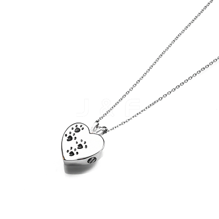 316L Surgical Stainless Steel Heart with Paw Print Urn Ashes Pendant Necklace with Enamel BOTT-PW0002-018C-1