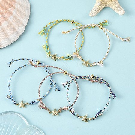 Ocean 304 Stainless Steel Link Adjustable Braided Polycotton Metallic Cord Slider Bracelets BJEW-JB14245-03-1