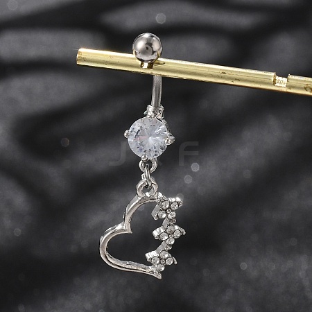 Alloy Crystal Rhinestone Dangle Curved Barbell Belly Rings LS-AJEW-R007-04P-04-1