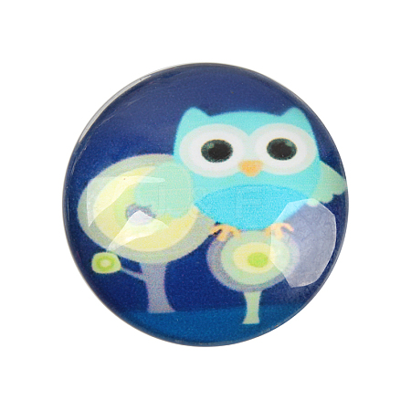 Cartoon Owl Printed Glass Half Round/Dome Cabochons X-GGLA-N004-12mm-B41-1
