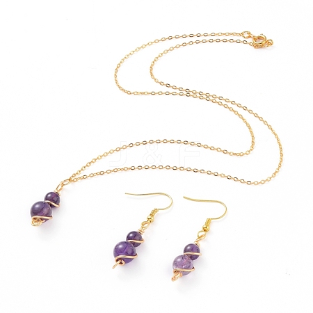 Natural Amethyst Pendant Necklace & Dangle Earrings Jewelry Sets SJEW-JS01060-03-1